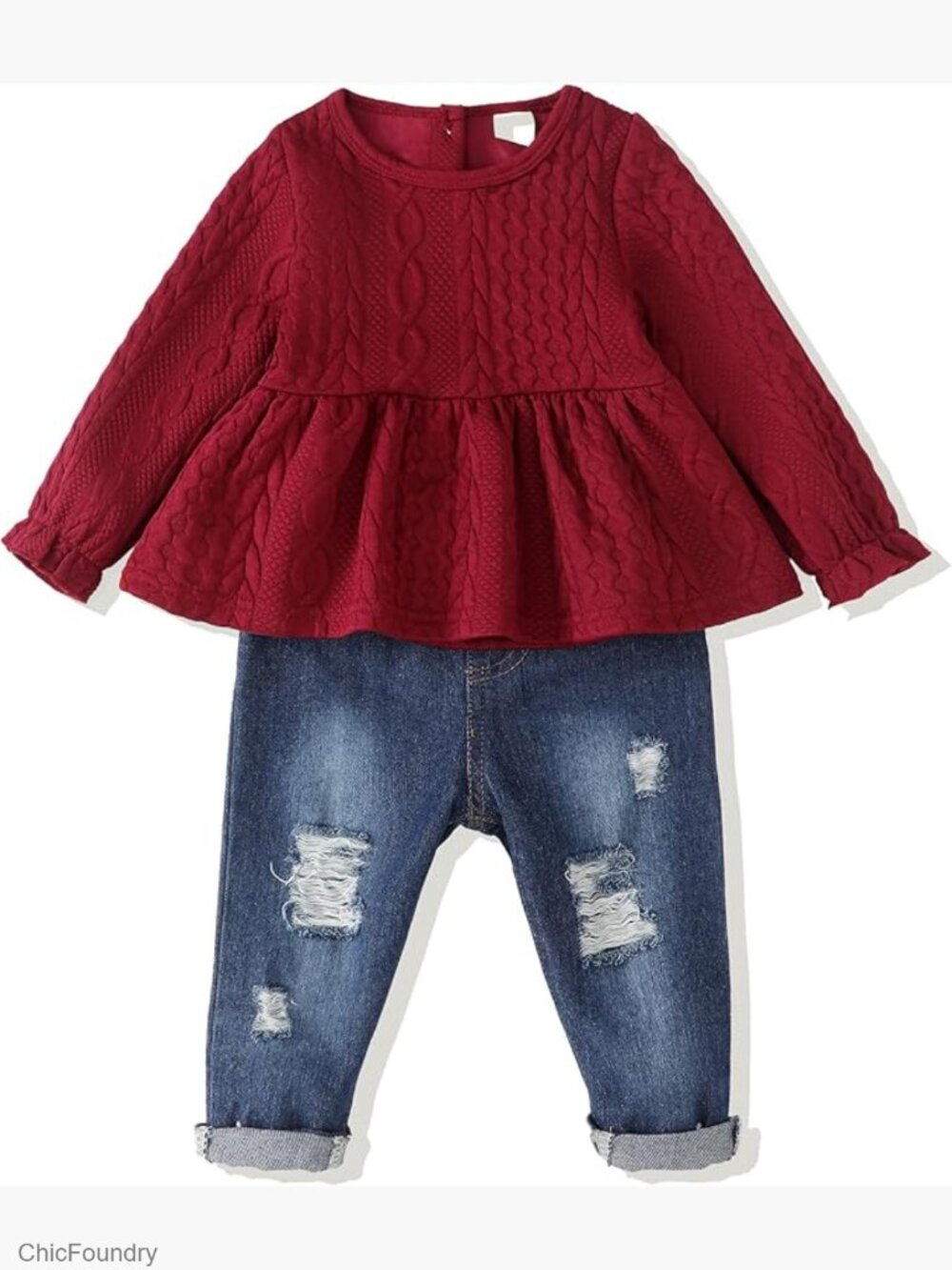 Toddler Girls Ruffle Top Denim Pants Set Fall Winter Outfit
